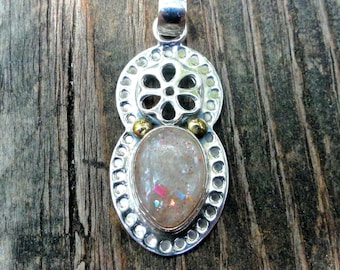 Handmade Rainbow Sunstone Necklace: Sterling Silver Flower Pendant