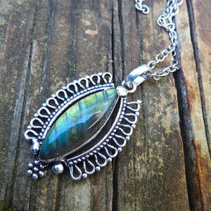 925 Botanische Blume Natürliche Labradorit Sterling Silber Anhänger Halskette, 925 Sterling Silber Labradorit handgemachte Statement-Halskette