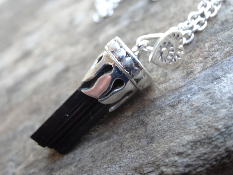 Necklace 18 sterling chain Boho Chic Natural Stone Pendant Natural stone Natural Black Tourmaline Sterling silver Pendant Necklace