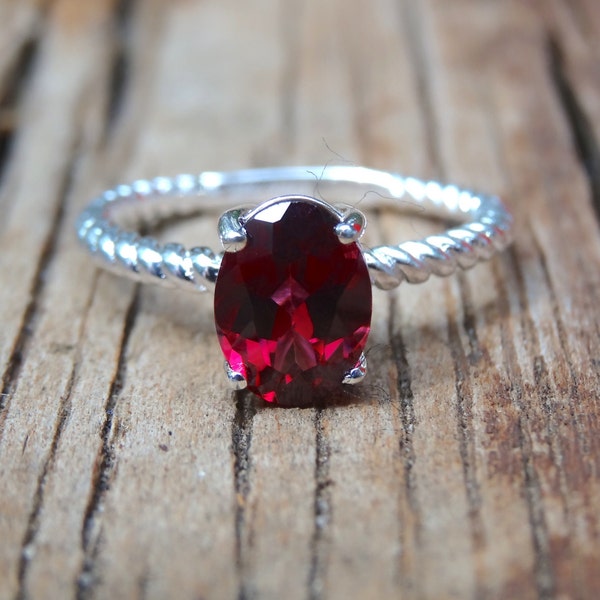 Pink - Rhodolite Garnet Sterling Silver Handmade Ring, Natural Garnet Gemstone 925 Silver Ring, Solitaire Ring, Oval Garnet Genuine Stone,