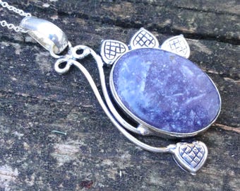 925 - Purple Lepidolith Herz Halskette, Echtsilber, Naturstein, Lila Lepidolith, Herz Anhänger, Unikat