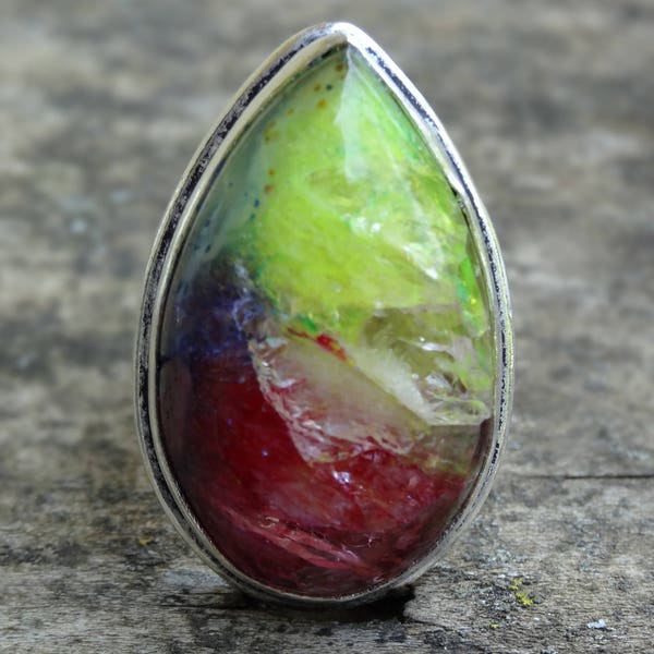 Sterling Silver Rainbow Solar Quartz Slice Druzy Ring size 7 - Sterling silver - Boho chic Ring size 7 - Natural Stone ring