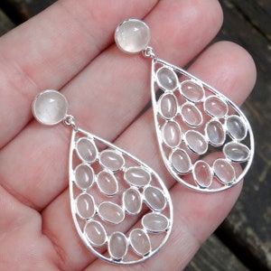 925 - LARGE Rose Quartz Earrings, Sterling Silver, Natural gemstone Multi Stone, Huge Natural Rose Quartz Earrings, Untreated stone