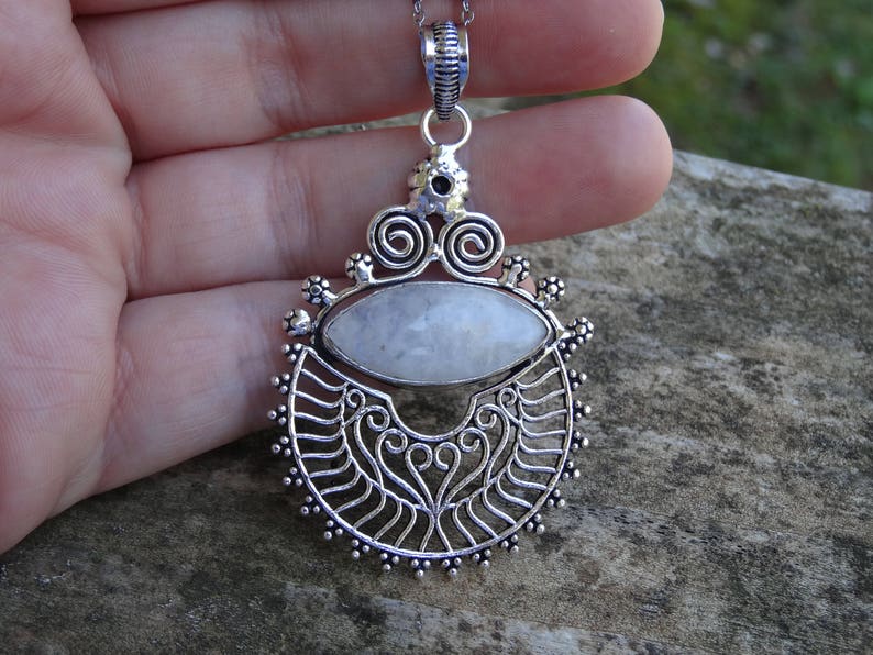 Boho Chic Dainty Necklace Sterling Silver Natural Moonstone Pendant Necklace STERLING SILVER 18 chain Natural Moonstone Stone Pendant