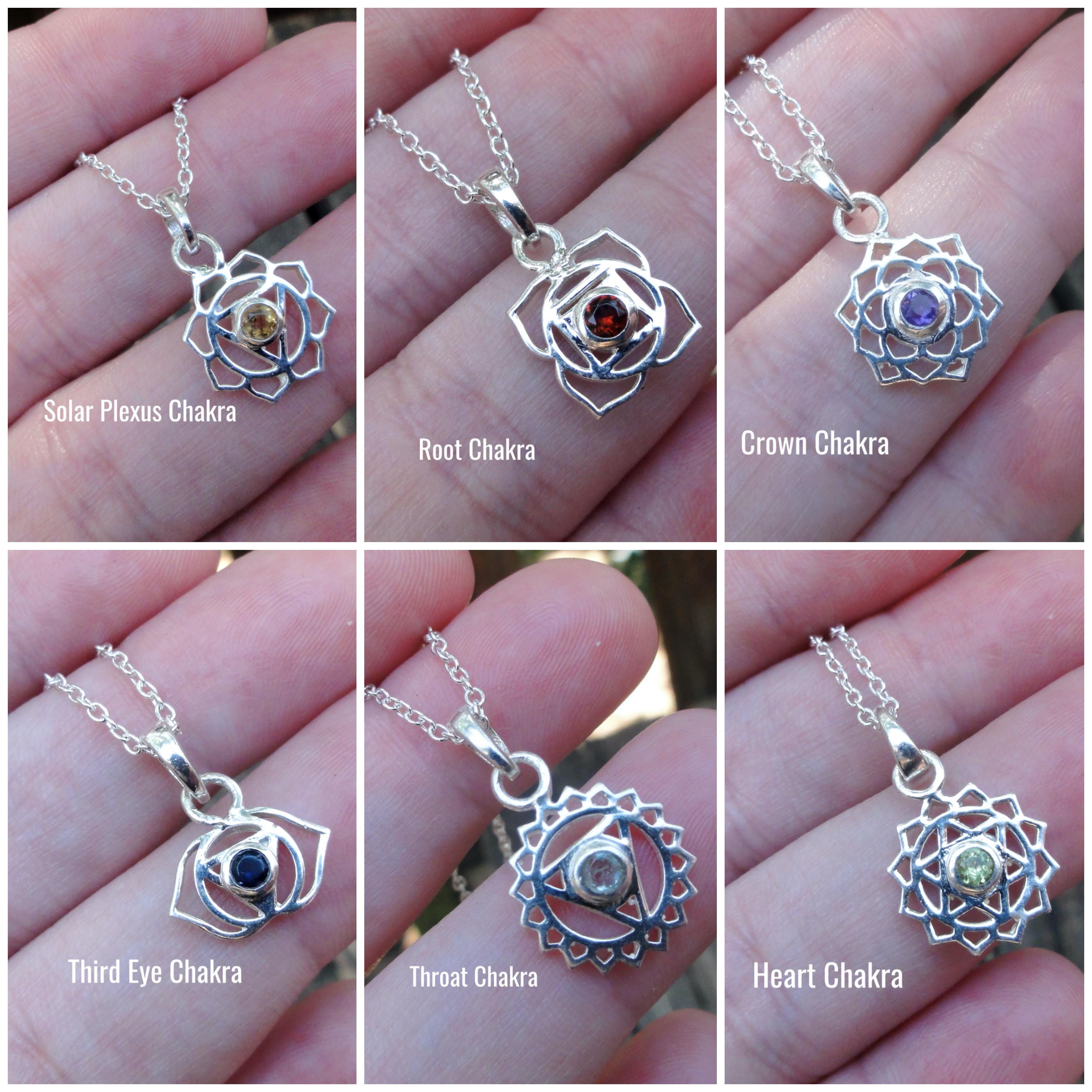 Collana Chakra In Argento Sterling Con Gemme Miste, Lunghezza 46-50 Cm, Fatta A Mano