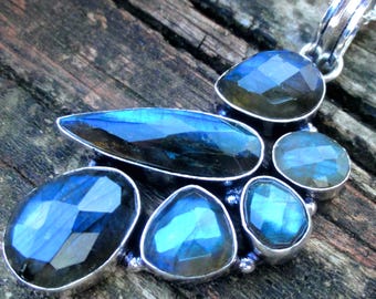 Handmade Sterling Silver Labradorite Pendant Necklace – Faceted Stone Statement