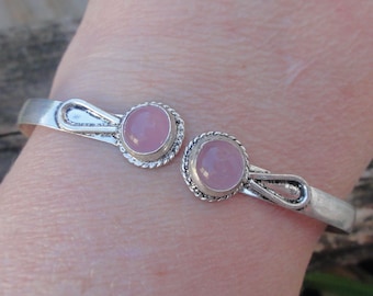 925 Rose Quartz Sterling Silver Bangle Bracelet, Sterling Silver Rose Quartz Cuff, Silver Rose Quartz bracelet, multi Pink Rose Quartz