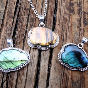 925 - Cloud, Carved Stone Labradorite Necklace, Sterling Silver Labradorite Pendant, Rain Cloud Pendant Handmade, Labradorite Cloud Necklace