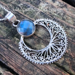 925 - Stunning! Blue Labradorite Necklace, Sterling Silver, OOAK Labradorite Stone Pendant, Large Labradorite Pendant, Handmade Necklace
