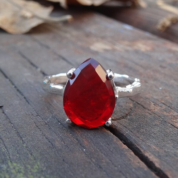 Granat Ring - echte Edelstein Ring - Sterling Silber Granat Solitär Ring - Silber Granat Ring - Naturstein Ring Granat Aussage Ring