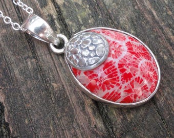 Red Sponge Coral Necklace: Handmade Sterling Silver Pendant