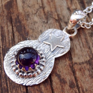 Star - Purple Amethyst Sterling Silver Necklace, Natural Stone, Amethyst gemstone 925 silver Star necklace, Purple Amethyst Silver pendant