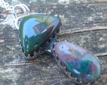 925 – Große Drachenblutstein-Pilzkette, Sterlingsilber, Naturstein, Pilzanhänger, handgefertigter Blutstein mit 925er Kette