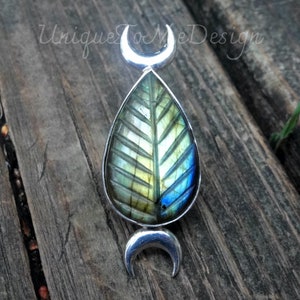 2&quot; - OOAK HUGE Rainbow Labradorite Moon Ring Size 6.75, Sterling Silver, Carved Labradorite Statement, Crescent Moon Huge Ring Size 6 7 moon