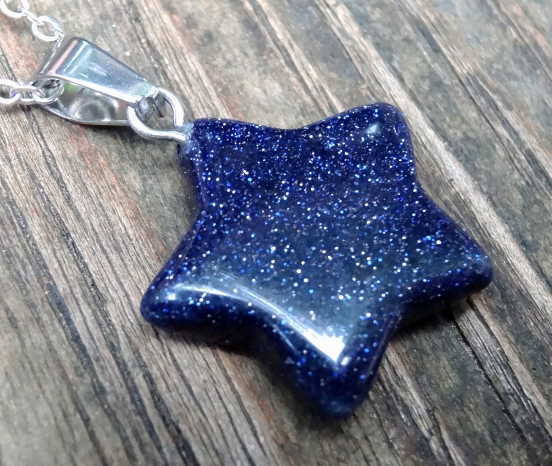 925 Star, Blue Goldstone Stone Sterling Silver Necklace