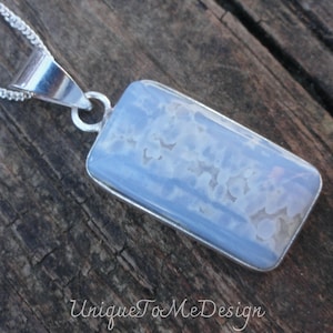925 - Blue Lace Agate Necklace, Sterling Silver, Natural Stone, Blue Lace Agate Statement Pendant, Handmade Blue Black Agate necklace