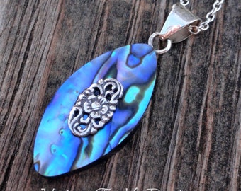 Handmade Sterling Silver Abalone Shell Necklace: Botanical Pendant