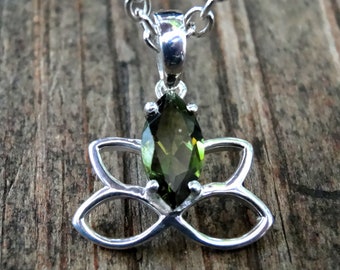 Moldavite Necklace: Sterling Silver Lotus Pendant, Czech Meteorite Jewelry
