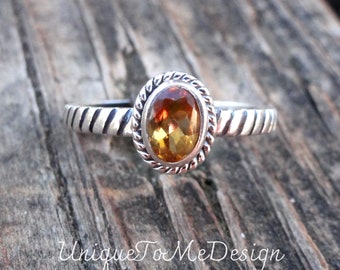 Handmade Citrine Ring: Sterling Silver Solitaire, Natural Gemstone, Size 8