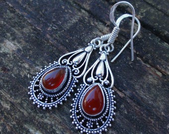 925er Sterlingsilber – Ohrringe mit Karneol, Naturstein, handgefertigte Boho-Ohrringe, Statement-Ohrringe mit orangefarbenem Karneol