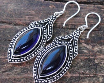 925 - Lila Amethyst Ohrringe, Sterling Silber, Naturstein, Amethyst Edelstein Statement Ohrringe, Boho Amethyst Ohrhänger