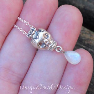 925 - Skull Moonstone Necklace, Sterling Silver, Natural Stone, Rainbow Moonstone Pendant, Natural stone Exploding skull necklace w/ chain