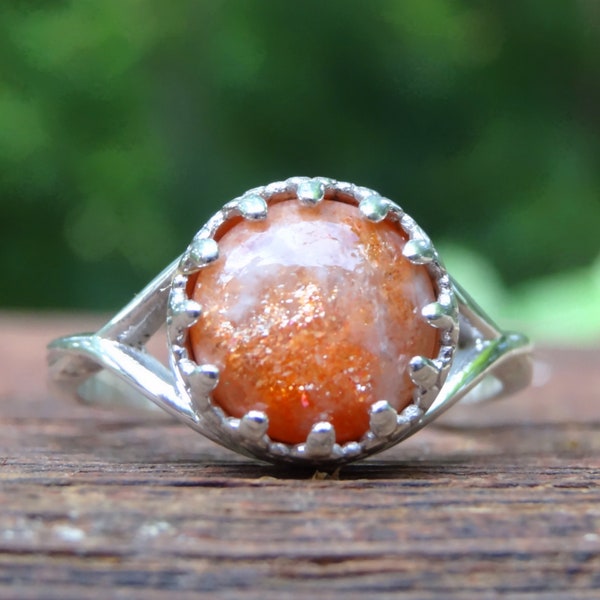 925 - Sunstone Crown Ring, Sterling Silver, Natural Stone, Golden Sunstone Ring, All Sizes, Natural Sunstone Statement ring, Handmade Ring