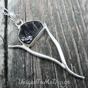 925 - Raw Shungite Necklace, Sterling Silver, Natural stone Black Shungite Pendant, Handmade Statement Raw stone Shungite Necklace