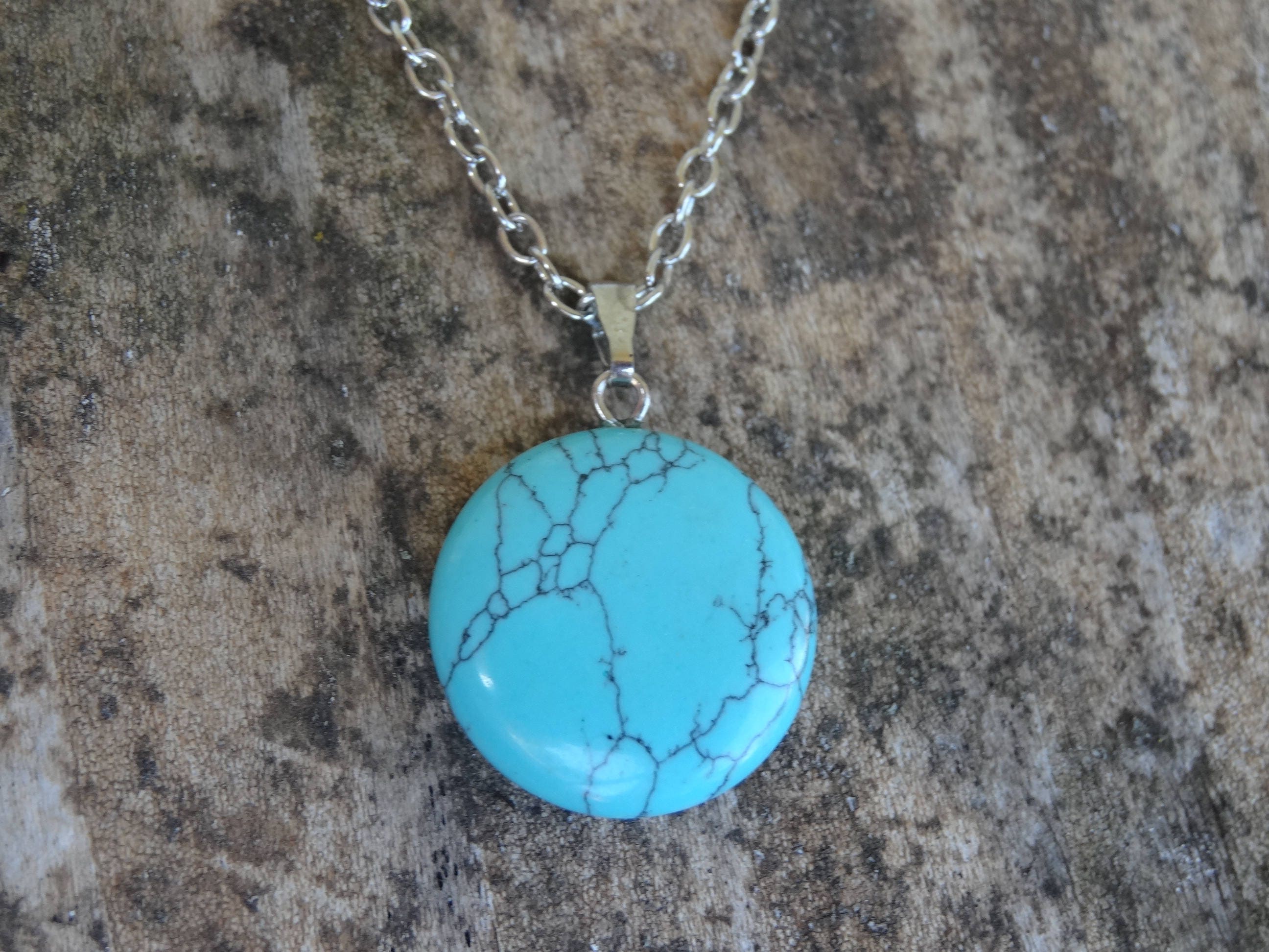 Collier Vintage En Argent 925 Avec Howlite Turquoise - Longueur 44cm, Occasion