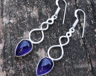 925 - Lila Amethyst Ohrringe, Sterling Silber, Naturstein, Amethyst Edelstein Statement Ohrringe, Boho Amethyst Ohrhänger