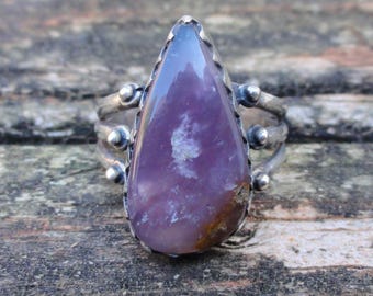 Ring aus 925er Sterlingsilber mit Amethyst und Salbei-Achat, Größe 8, handgefertigter Ring aus Sterlingsilber, Statement-Ring aus natürlichem violettem Amethyst, Ring mit violettem Stein