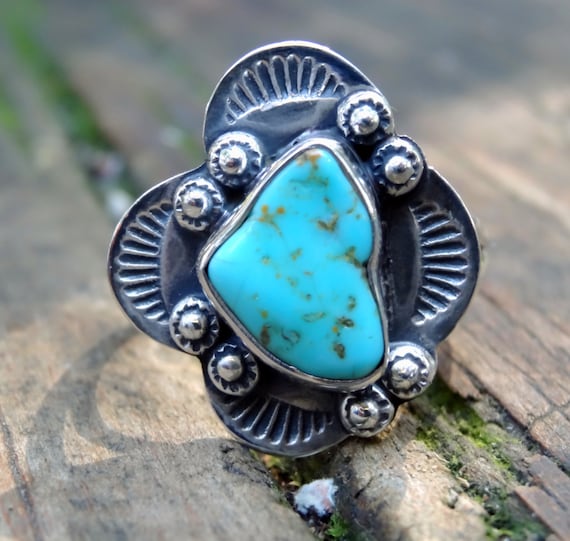 925 Raw Sleeping Beauty Turquoise Ring Size 8, Sterling Silver