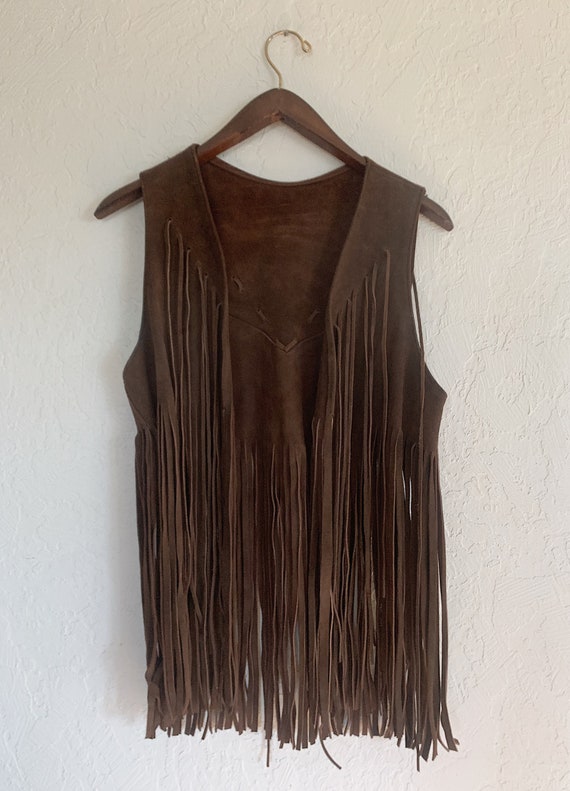 1970's Western Fringe Vest - Brown Suede | OS