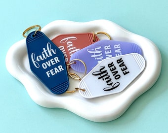 Faith Over Fear Motel Keychains for your Purse, Bag, or Backpack, Custom Name, Pick your favorite color, unique and stylish