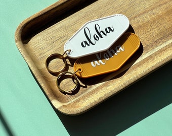 Aloha Motel Keychains for your Purse, Bag, or Backpack, Custom Name, Pick your favorite color, unique and stylish