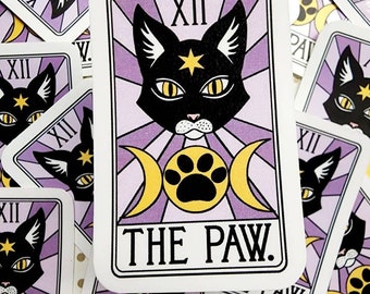 Tarot card the paw sticker waterproof cat tarot card laptop, water bottle sticker journal