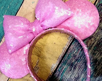 Millennial Pink Sequin Mouse Ears. Bubblegum Baby Pink Sequin Mouse Ears. Custom Handmade Mouse Ears Headband. Gifts for Her Under 50.