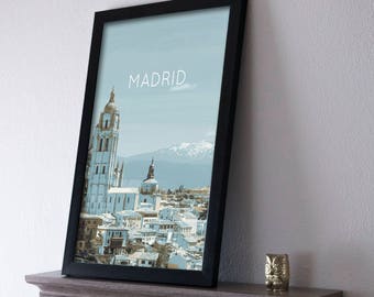 Madrid, Spain Retro Travel Art Poster Modern Home Decor 11x17 18x24 24x36