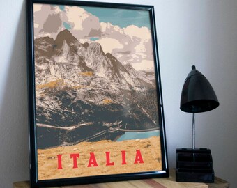 Italian Dolomites Retro Travel Art Poster Modern Home Decor 11x17 18x24 24x36