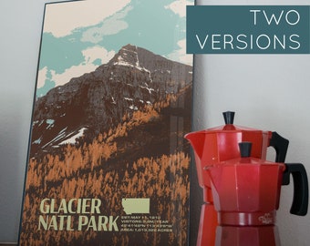 Glacier National Park Retro Travel Art Poster Modern Home Decor 11x17 18x24 24x36