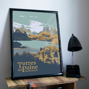 Torres del Paine, Patagonia, Chile National Park Retro Travel Art Poster Modern Home Decor 11x17 18x24 24x36