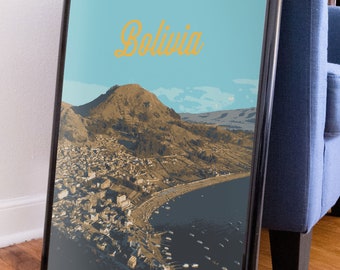 Copacabana, Bolivia Retro Travel Art Poster Modern Home Decor 11x17 18x24 24x36