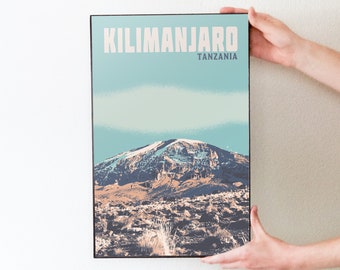 Mt Kilimanjaro, Tanzania Retro Travel Art Poster Modern Home Decor 11x17 18x24 24x36