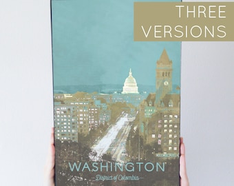 Washington DC Retro Travel Art Poster Modern Home Decor 11x17 18x24 24x36