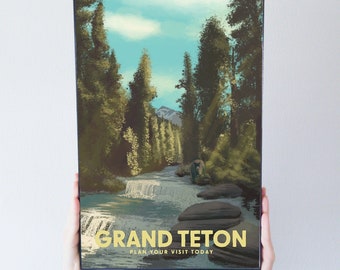 Grand Teton National Park Retro Travel Art Poster Modern Home Decor 11x17