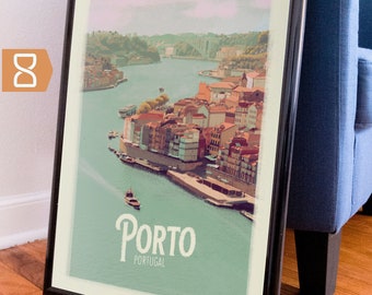 Porto, Portugal Retro Travel Art Poster Modern Home Decor 11x17 18x24 24x36