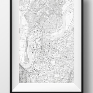 Chattanooga, TN Map Retro Travel Art Poster Modern Home Decor 11x17 18x24 24x36