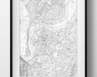 Chattanooga, TN Map Retro Travel Art Poster Modern Home Decor 11x17 18x24 24x36