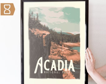 Acadia National Park Retro Travel Art Poster Modern Home Decor 11x17 18x24 24x36