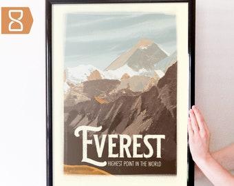 Mt Everest Retro Travel Art Poster Modern Home Decor 11x17 18x24 24x36